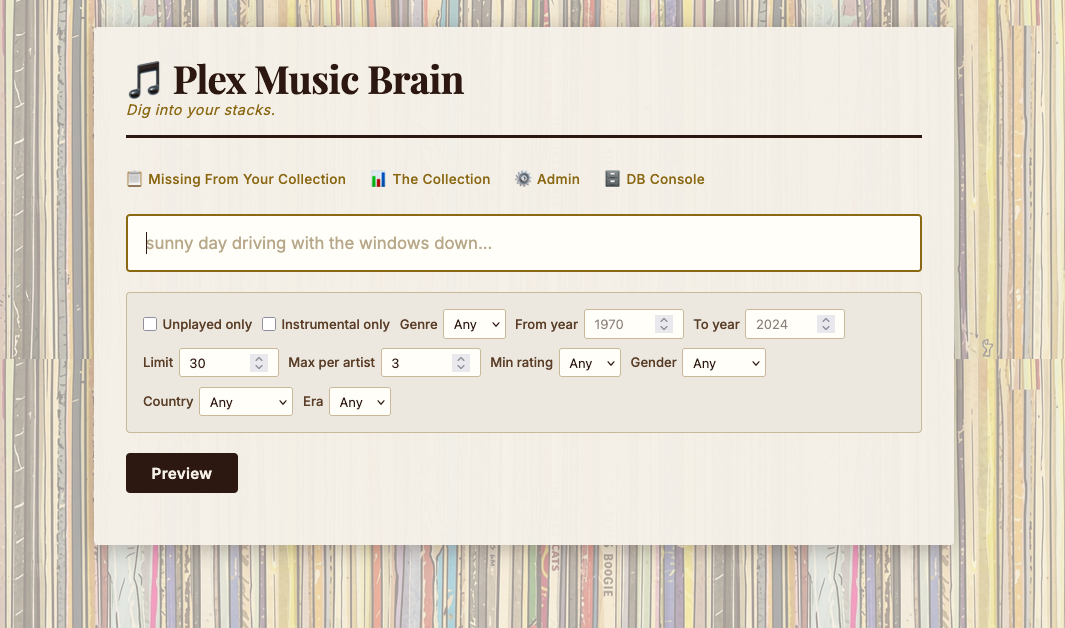 Plex Music Brain playlist generator